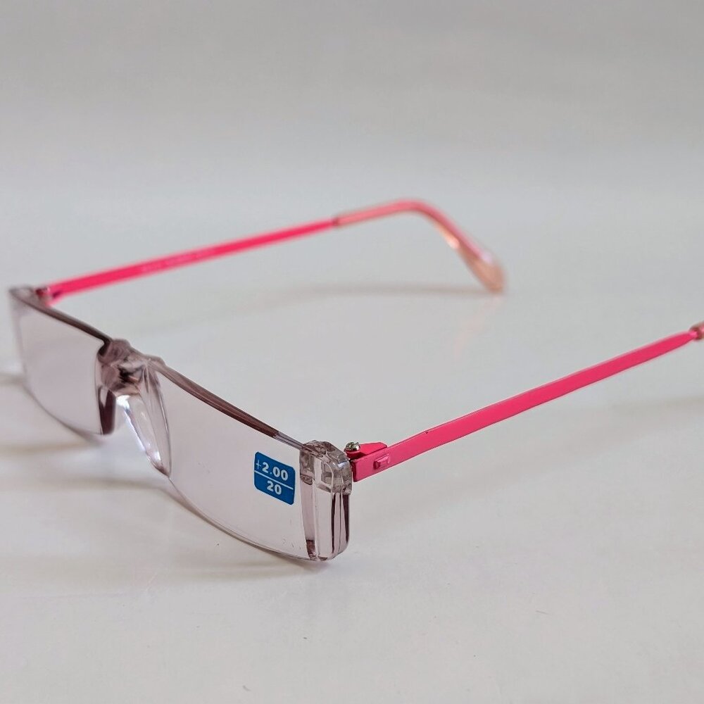 NWT Vintage 90's Rectangle Rimless Half Frame Reading Glasses (Pink) - Picture 3 of 4